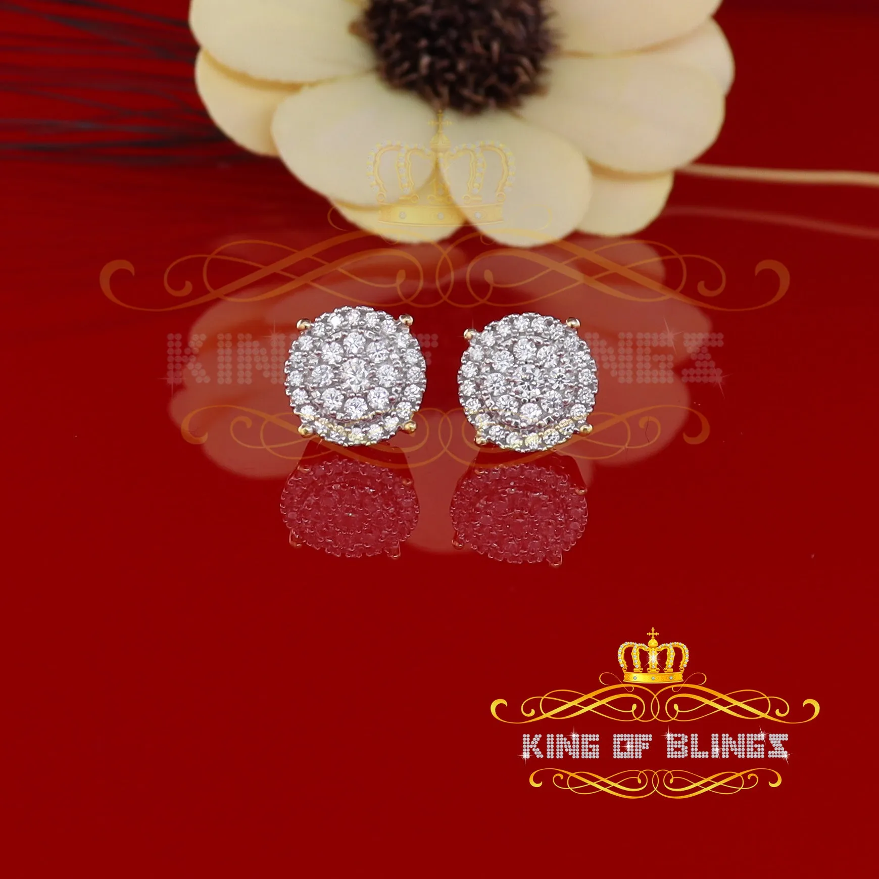 King of Bling's Aretes Para Hombre 925 Yellow Silver 2.82ct Cubic Zirconia Round Women's Earring