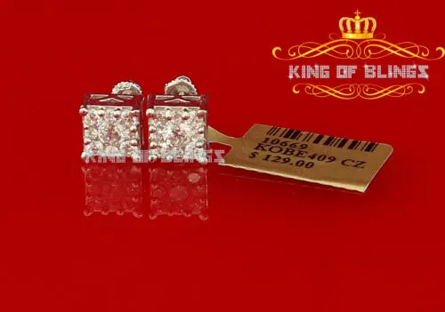 King of Blings- Hip Hop 925 White Silver 1.68ct Cubic Zirconia Women's / Men's Square Earrings