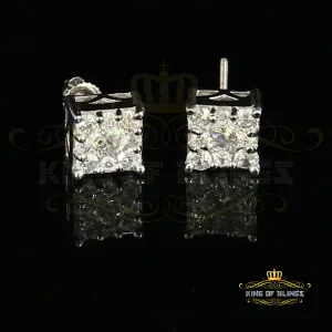 King of Blings- Hip Hop 925 White Silver 1.68ct Cubic Zirconia Women's / Men's Square Earrings