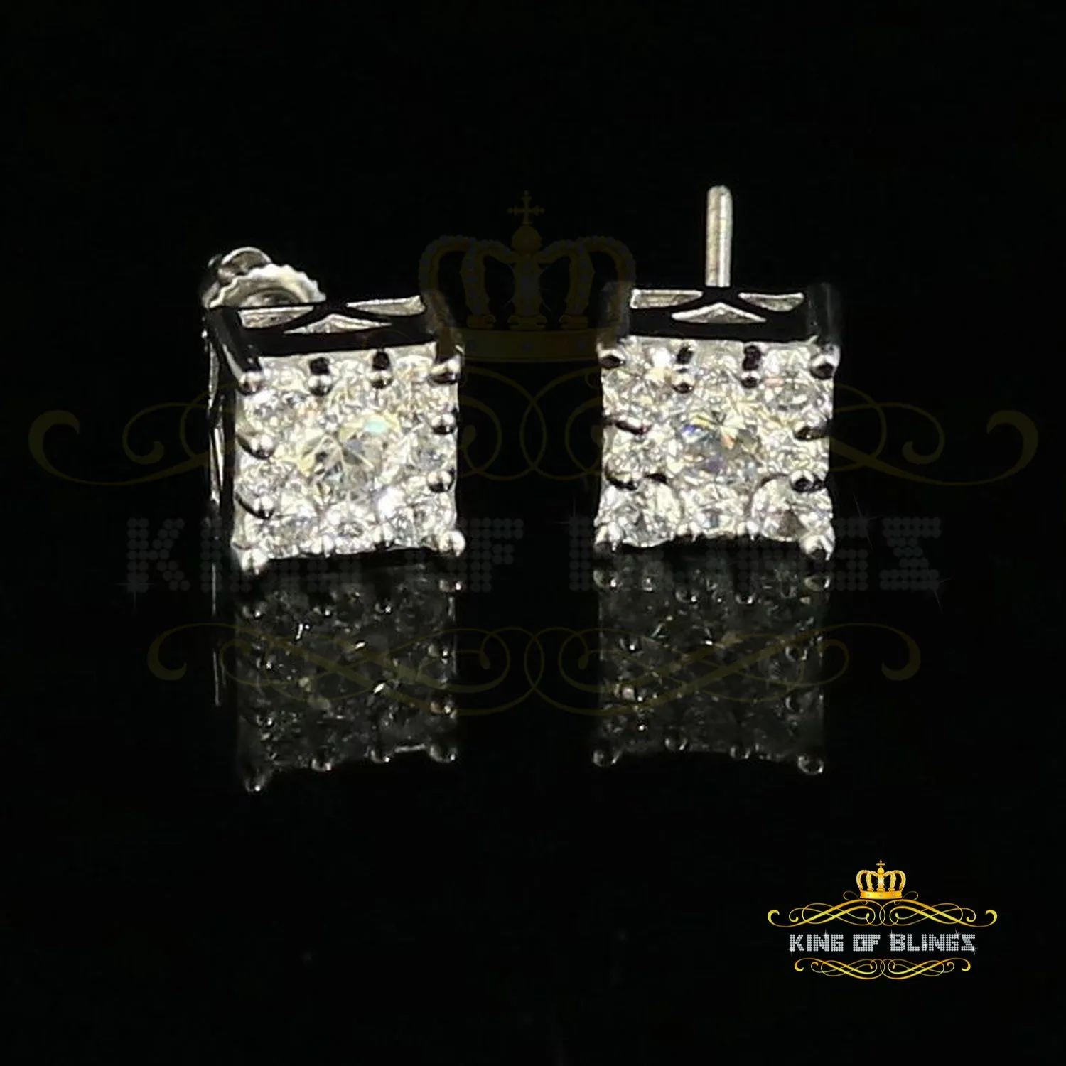 King of Blings- Hip Hop 925 White Silver 1.68ct Cubic Zirconia Women's / Men's Square Earrings