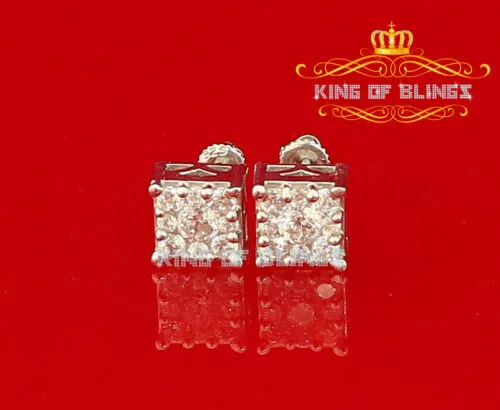King of Blings- Hip Hop 925 White Silver 1.68ct Cubic Zirconia Women's / Men's Square Earrings