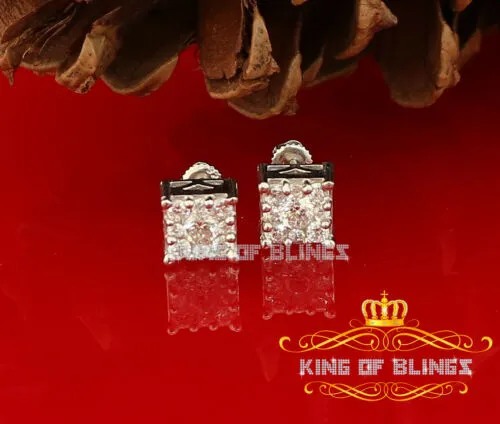 King of Blings- Hip Hop 925 White Silver 1.68ct Cubic Zirconia Women's / Men's Square Earrings