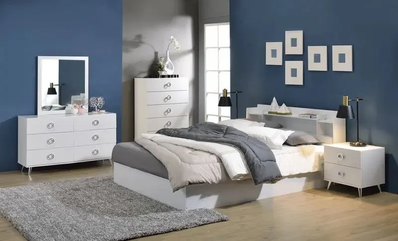 Knox Queen Bed w/Storage Headboard, White Finish