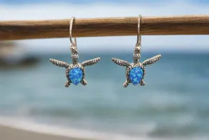 Lab Created Opal Earrings Set In Sterling Silver-Turtle Shaped