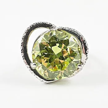 Large Center Round Peridot CZ Silver Ring