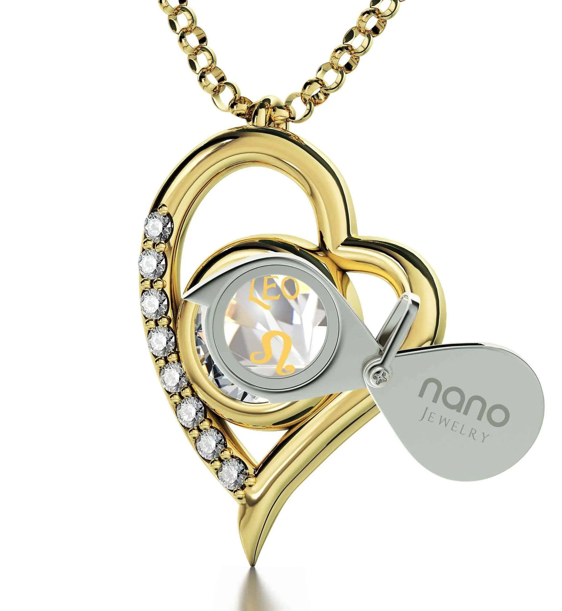 Leo Sign, Sterling Silver Gold Plated (Vermeil) Necklace, Swarovski