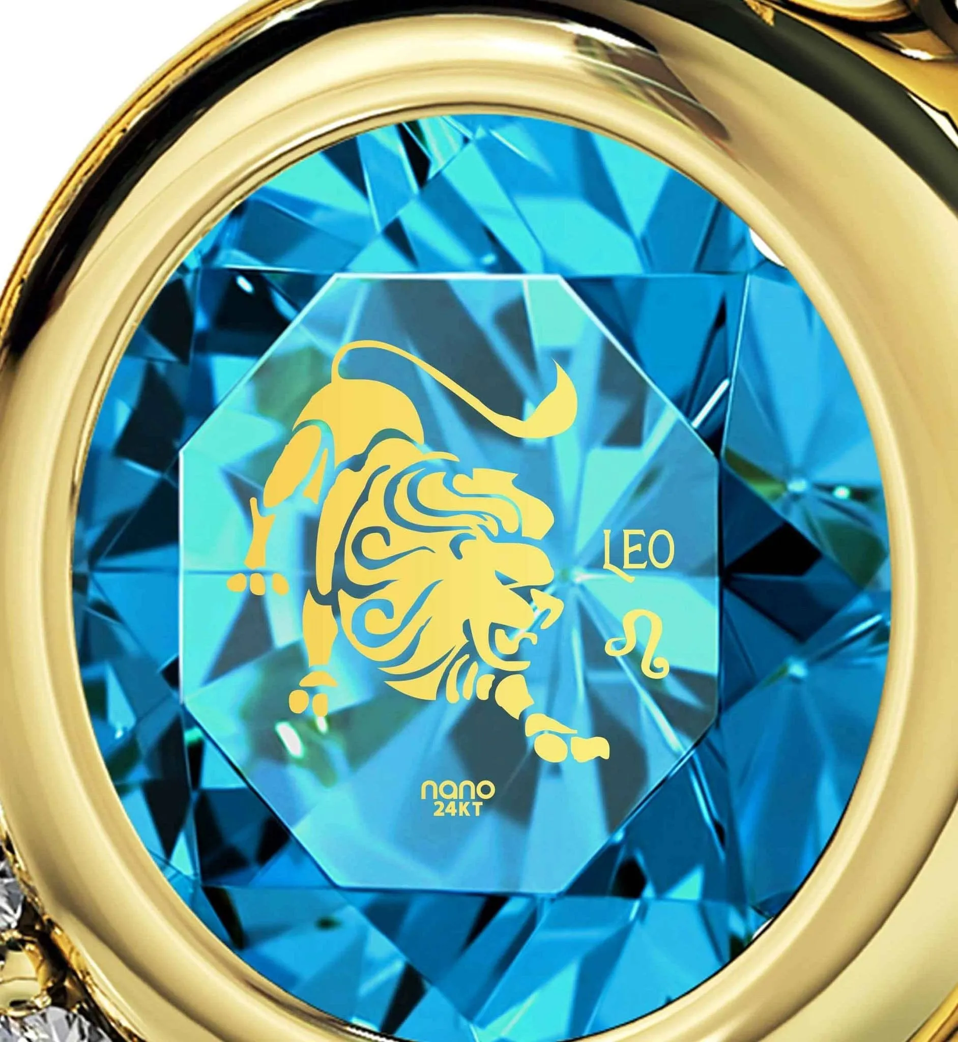 Leo Sign, Sterling Silver Gold Plated (Vermeil) Necklace, Swarovski