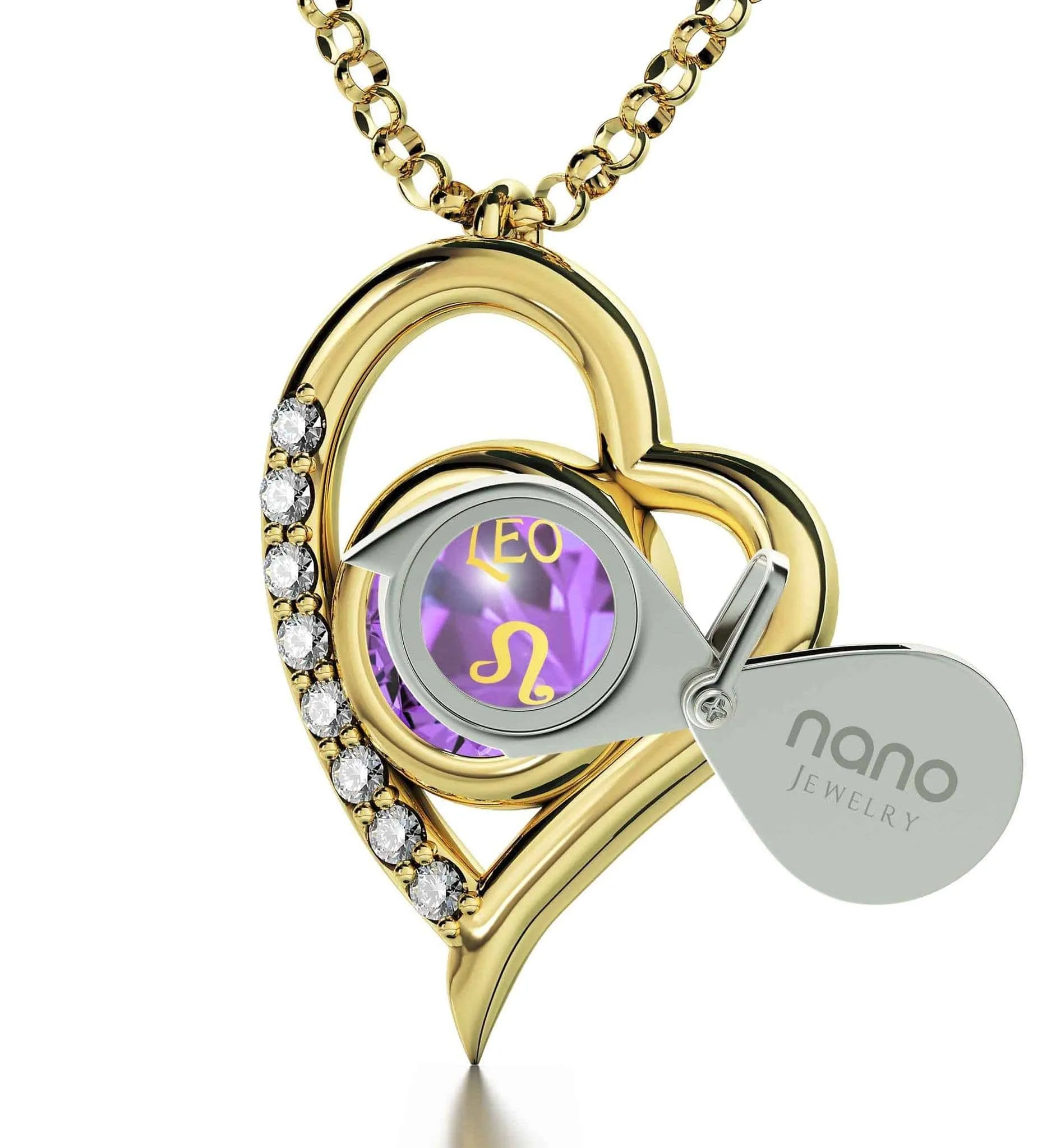 Leo Sign, Sterling Silver Gold Plated (Vermeil) Necklace, Swarovski