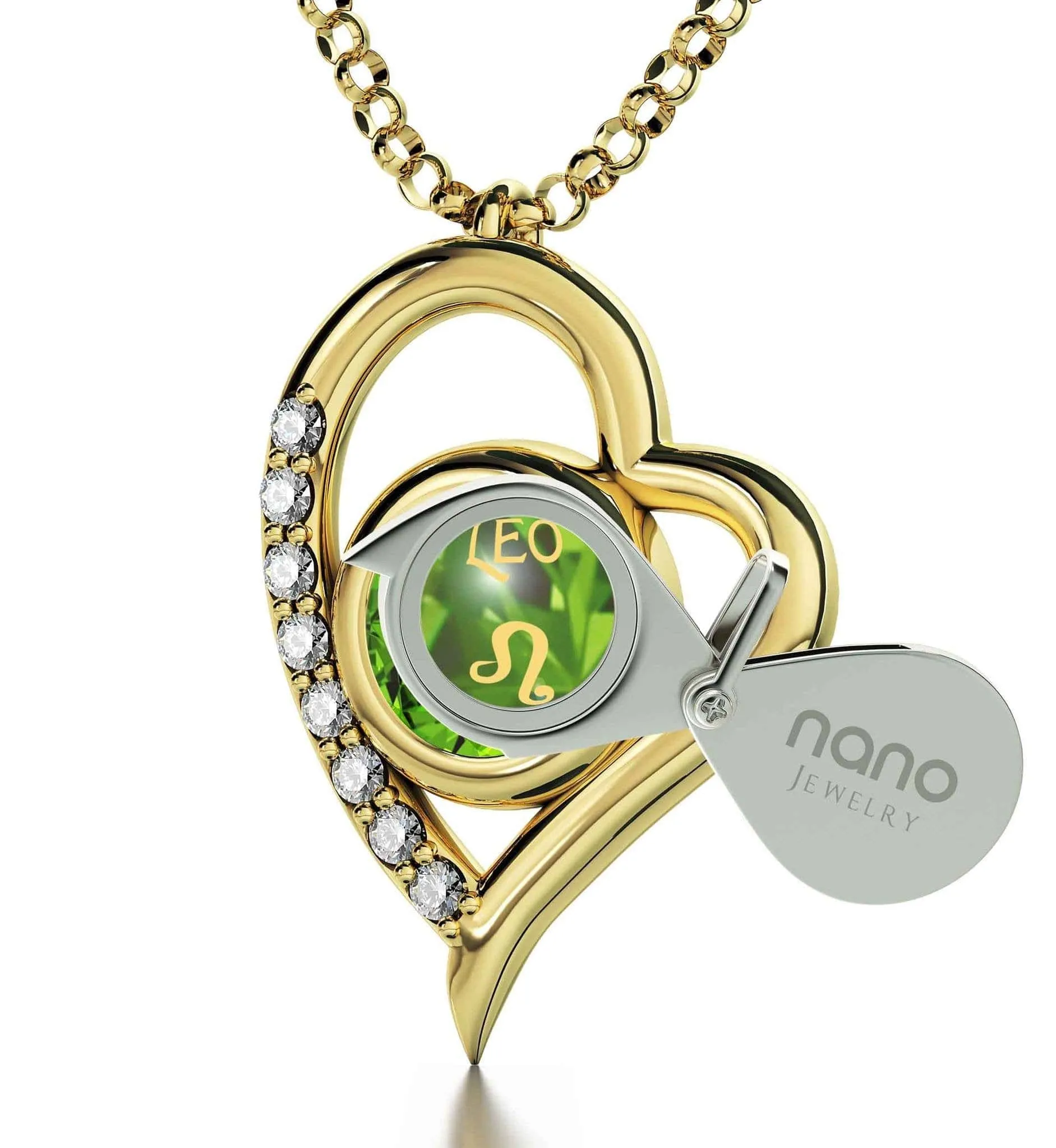Leo Sign, Sterling Silver Gold Plated (Vermeil) Necklace, Swarovski