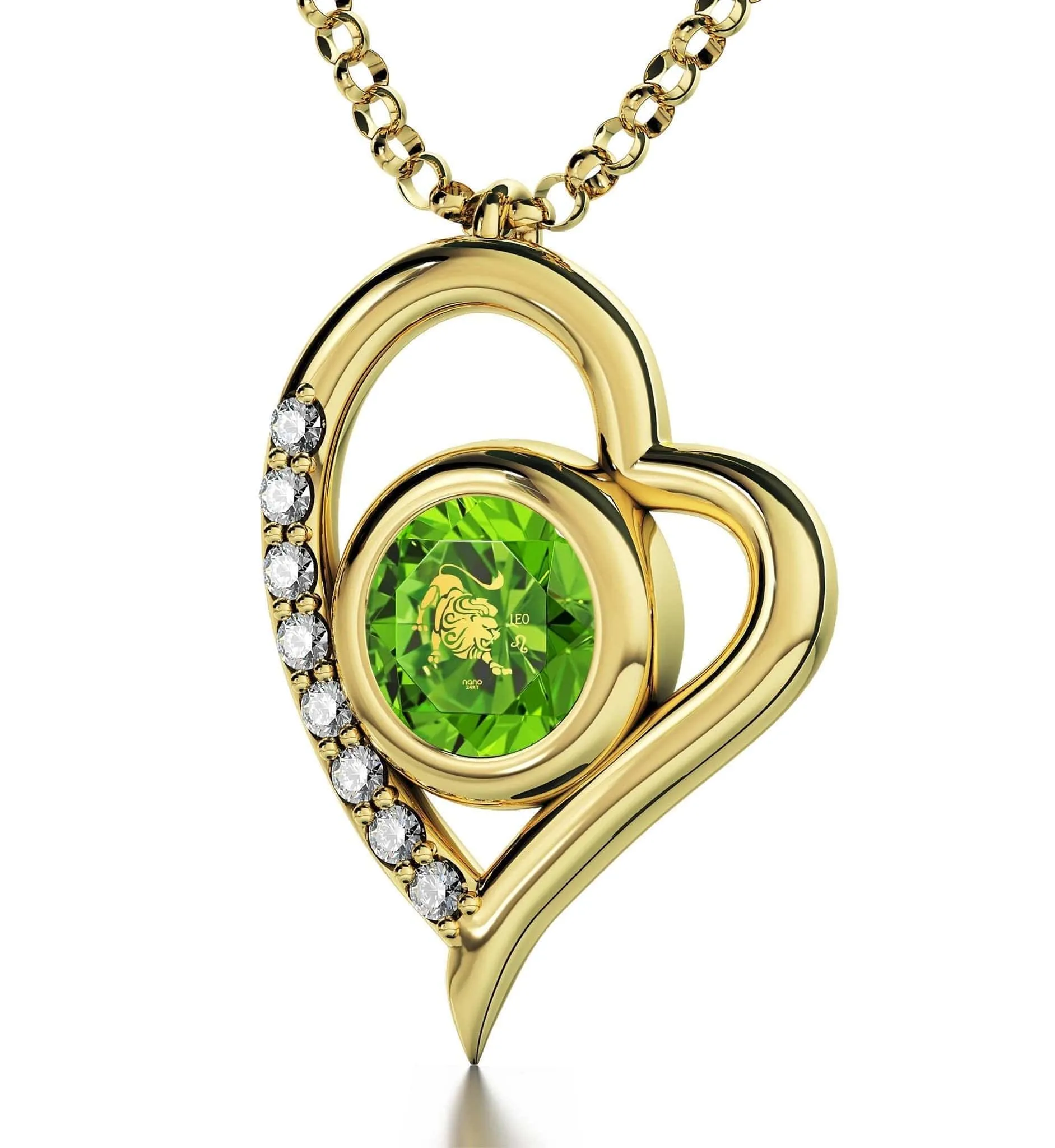 Leo Sign, Sterling Silver Gold Plated (Vermeil) Necklace, Swarovski