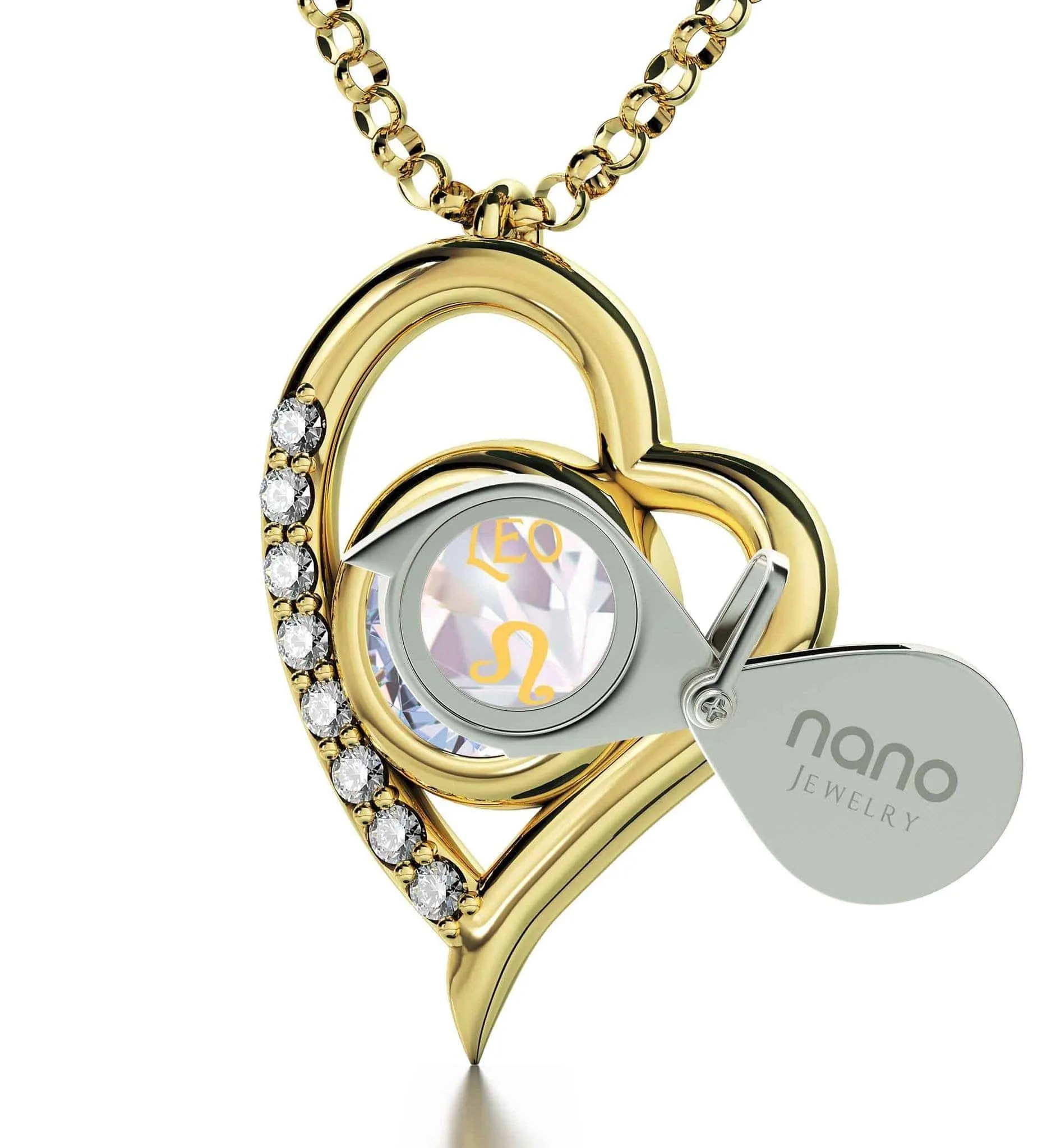 Leo Sign, Sterling Silver Gold Plated (Vermeil) Necklace, Swarovski