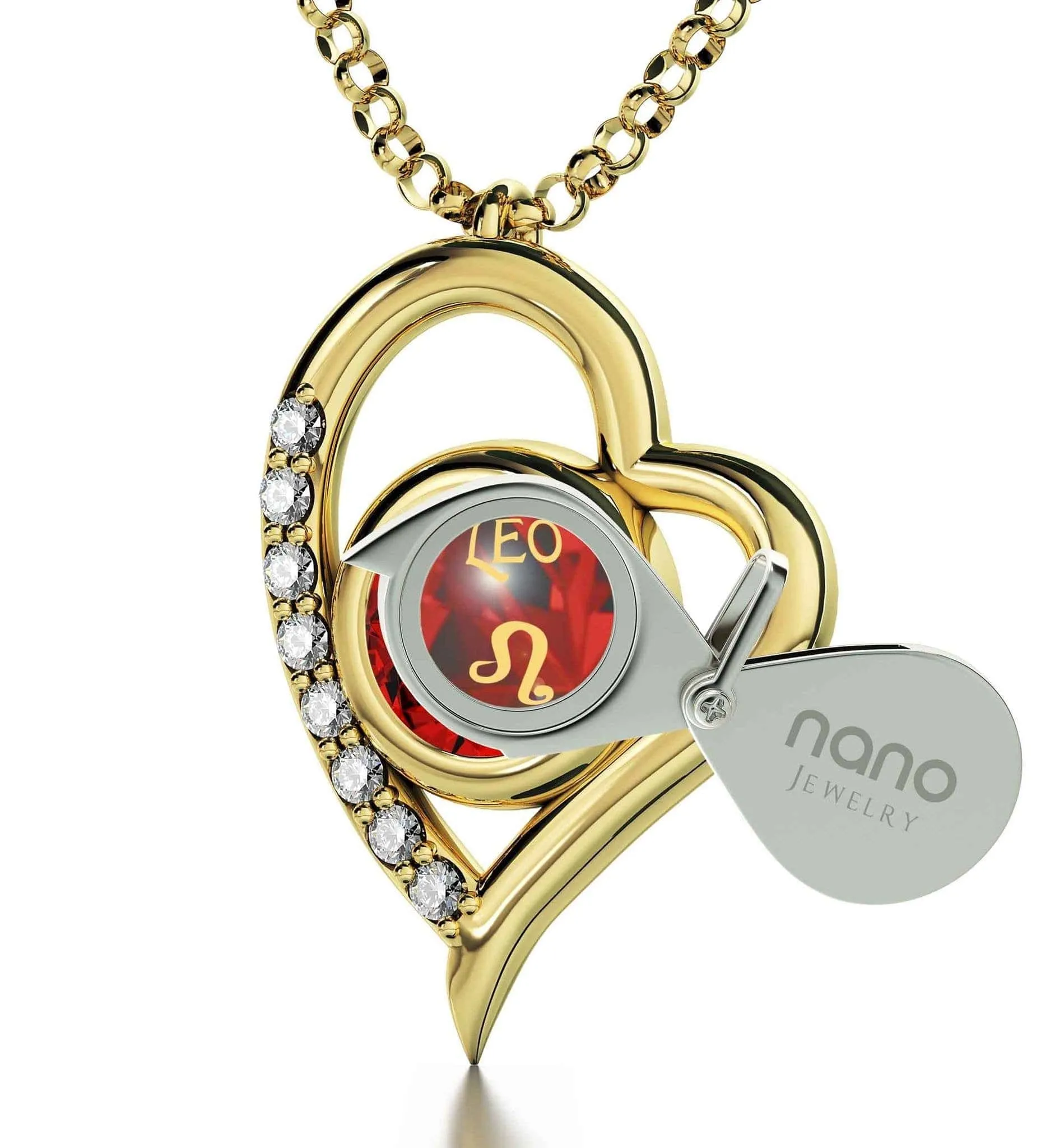 Leo Sign, Sterling Silver Gold Plated (Vermeil) Necklace, Swarovski