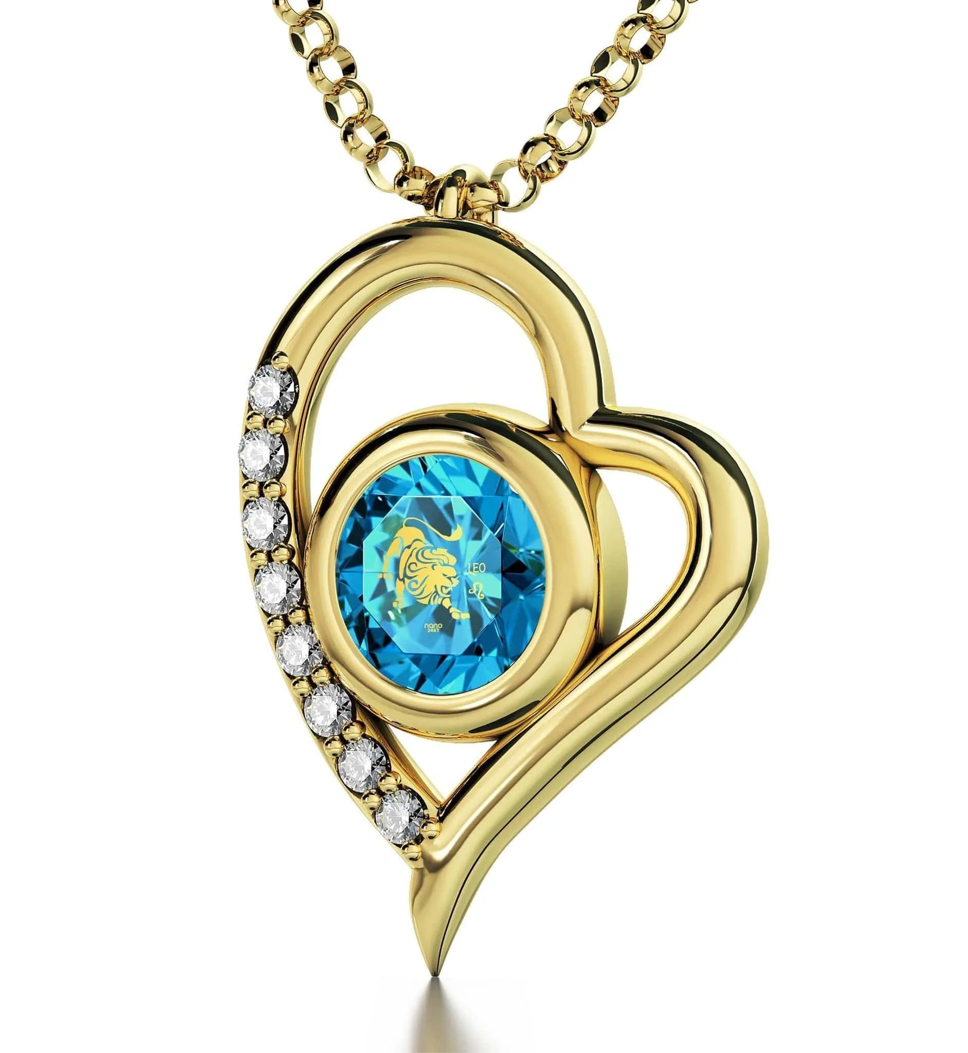 Leo Sign, Sterling Silver Gold Plated (Vermeil) Necklace, Swarovski