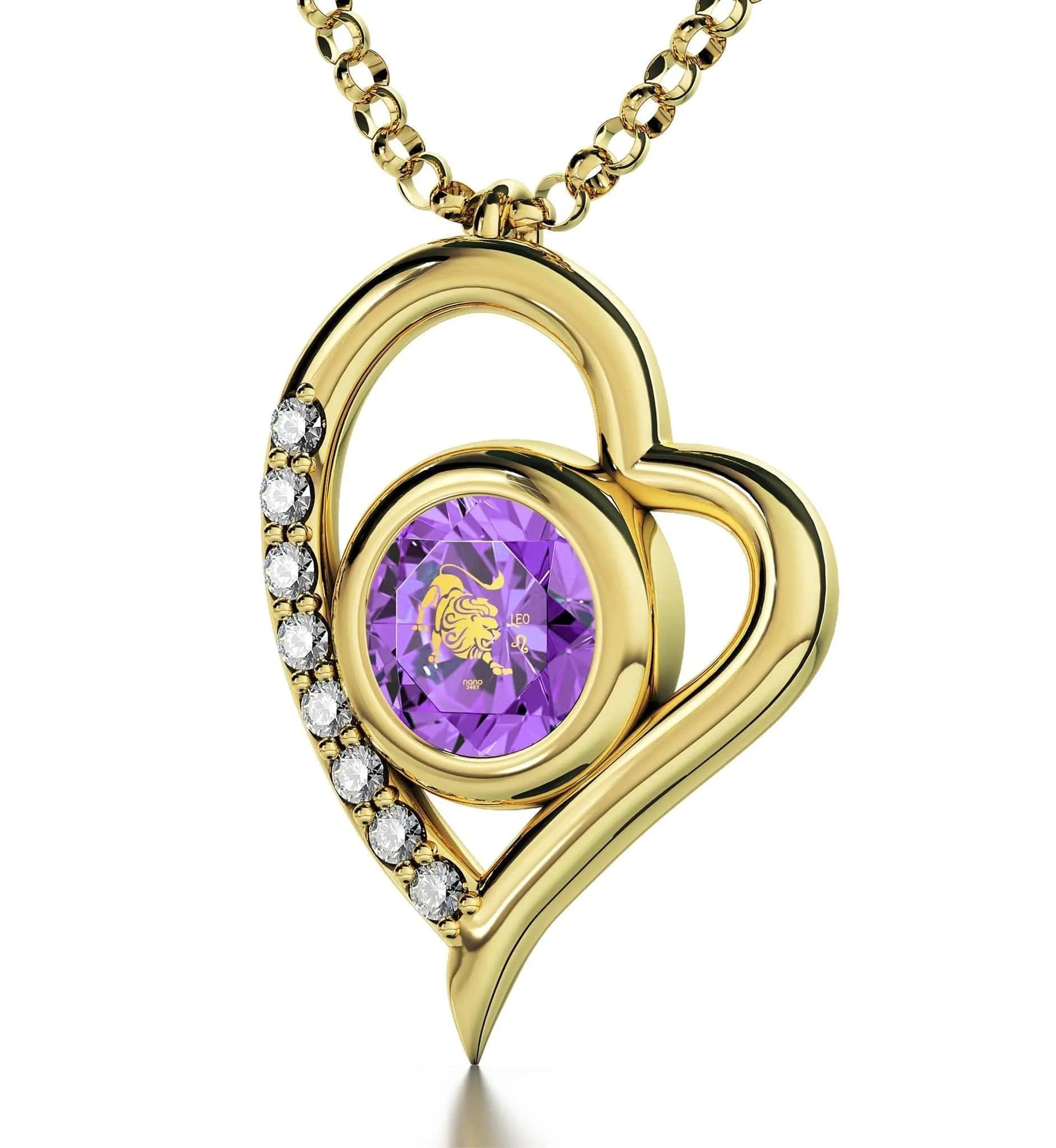 Leo Sign, Sterling Silver Gold Plated (Vermeil) Necklace, Swarovski