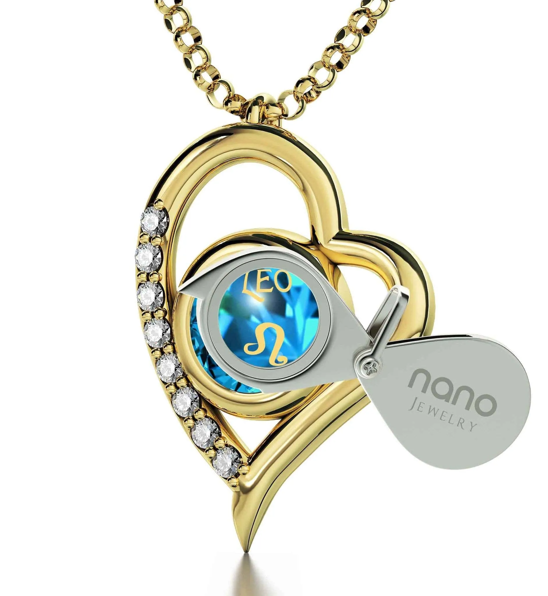 Leo Sign, Sterling Silver Gold Plated (Vermeil) Necklace, Swarovski