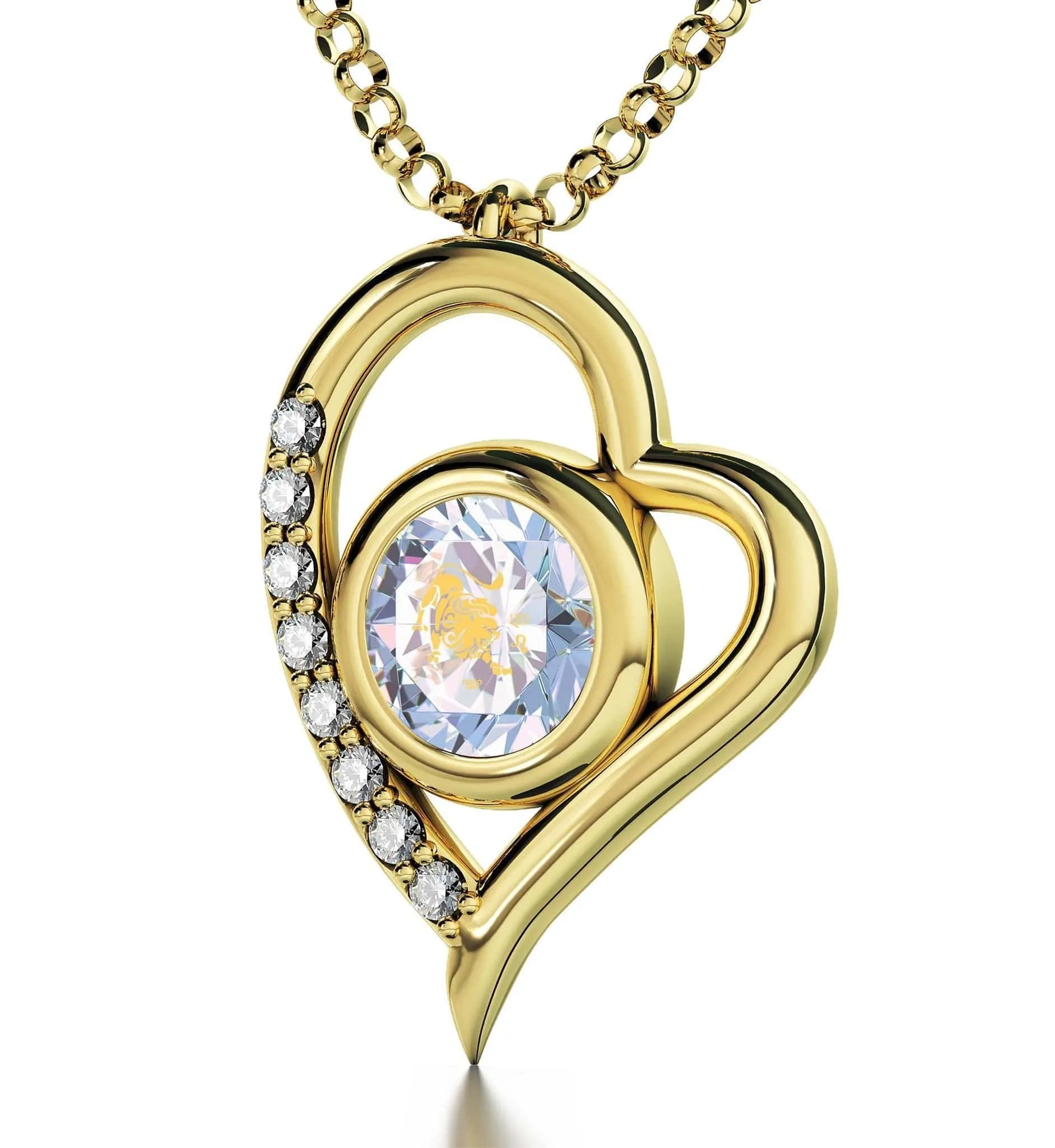 Leo Sign, Sterling Silver Gold Plated (Vermeil) Necklace, Swarovski