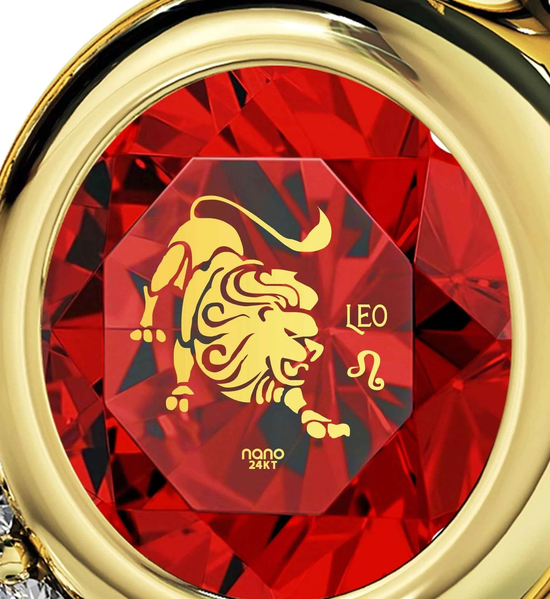 Leo Sign, Sterling Silver Gold Plated (Vermeil) Necklace, Swarovski