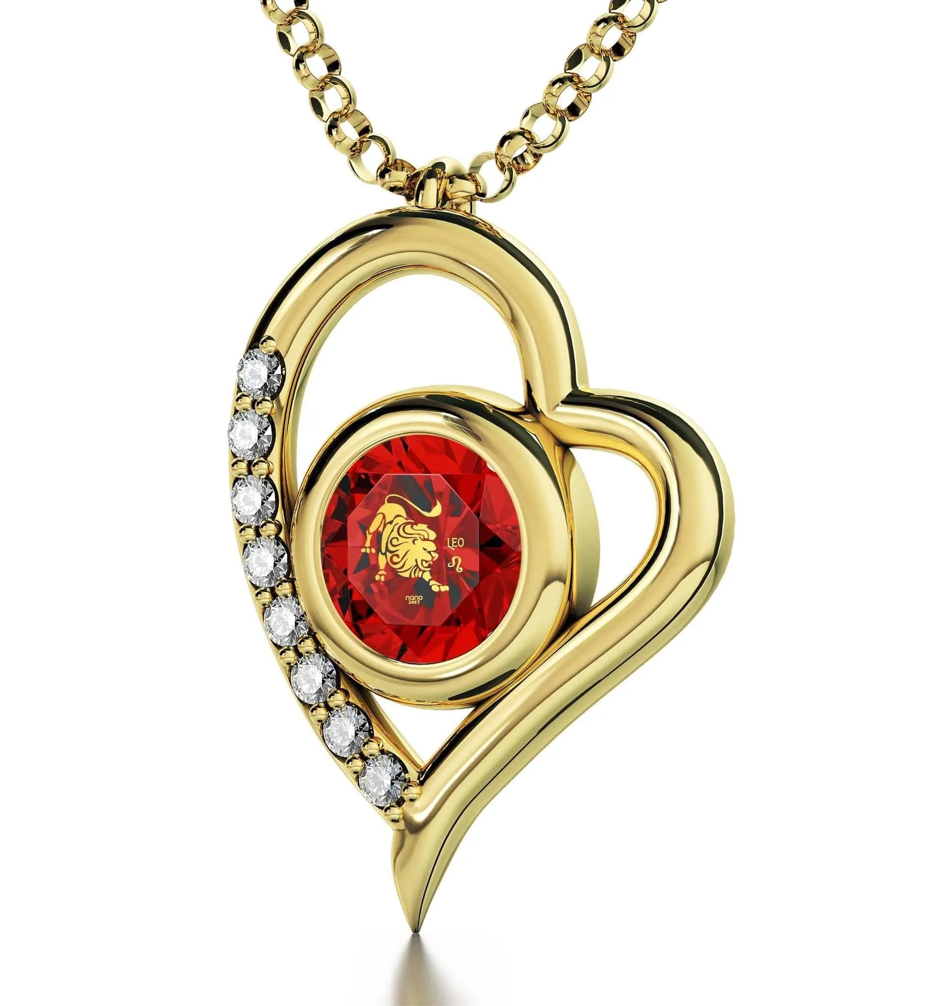 Leo Sign, Sterling Silver Gold Plated (Vermeil) Necklace, Swarovski