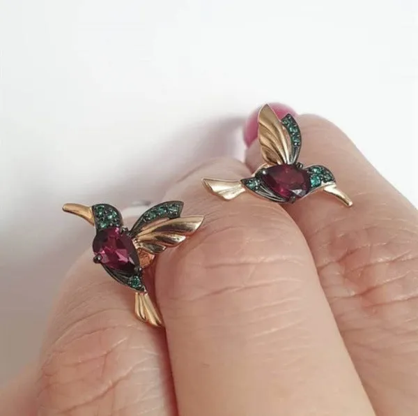 Lovely Bird Lady Earrings With Copper Inlaid Zircon
