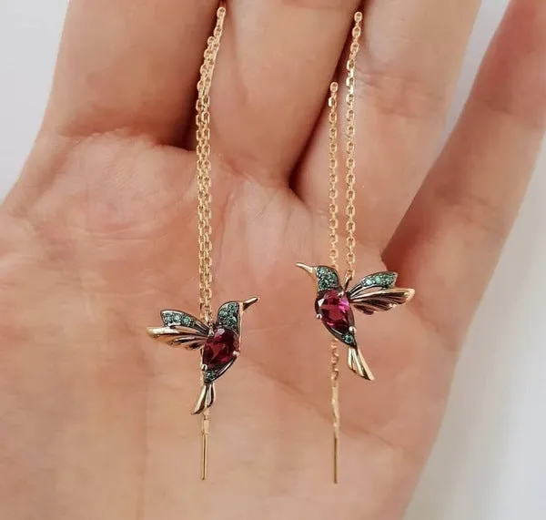 Lovely Bird Lady Earrings With Copper Inlaid Zircon