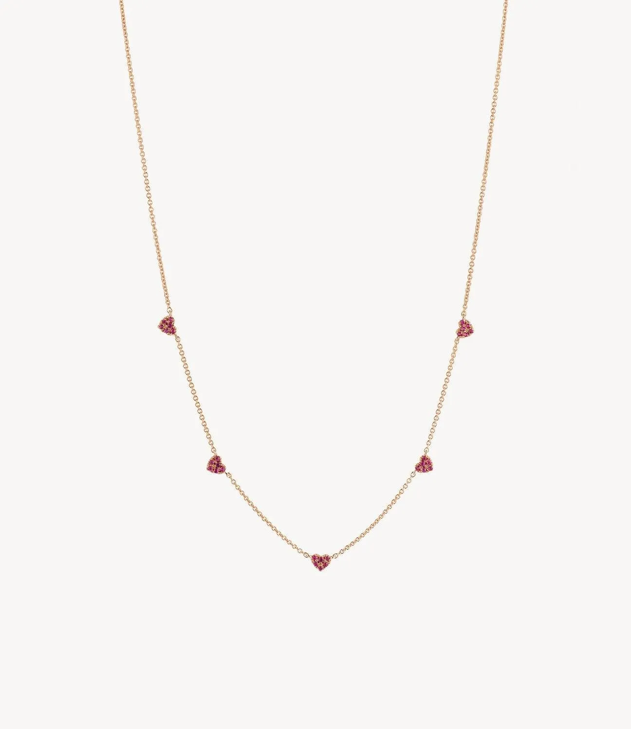 Many Mini Pink Sapphire Hearts Necklace
