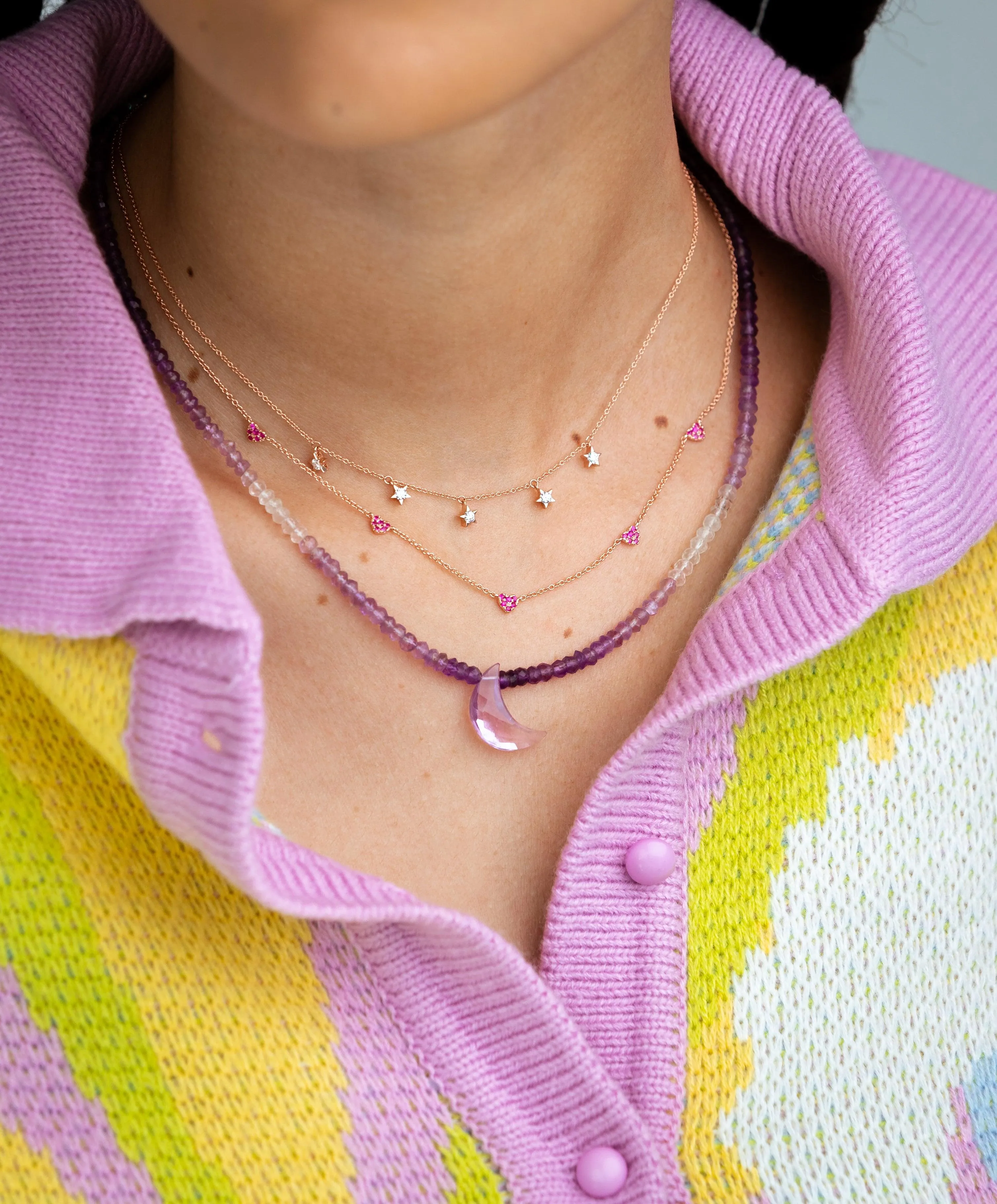 Many Mini Pink Sapphire Hearts Necklace
