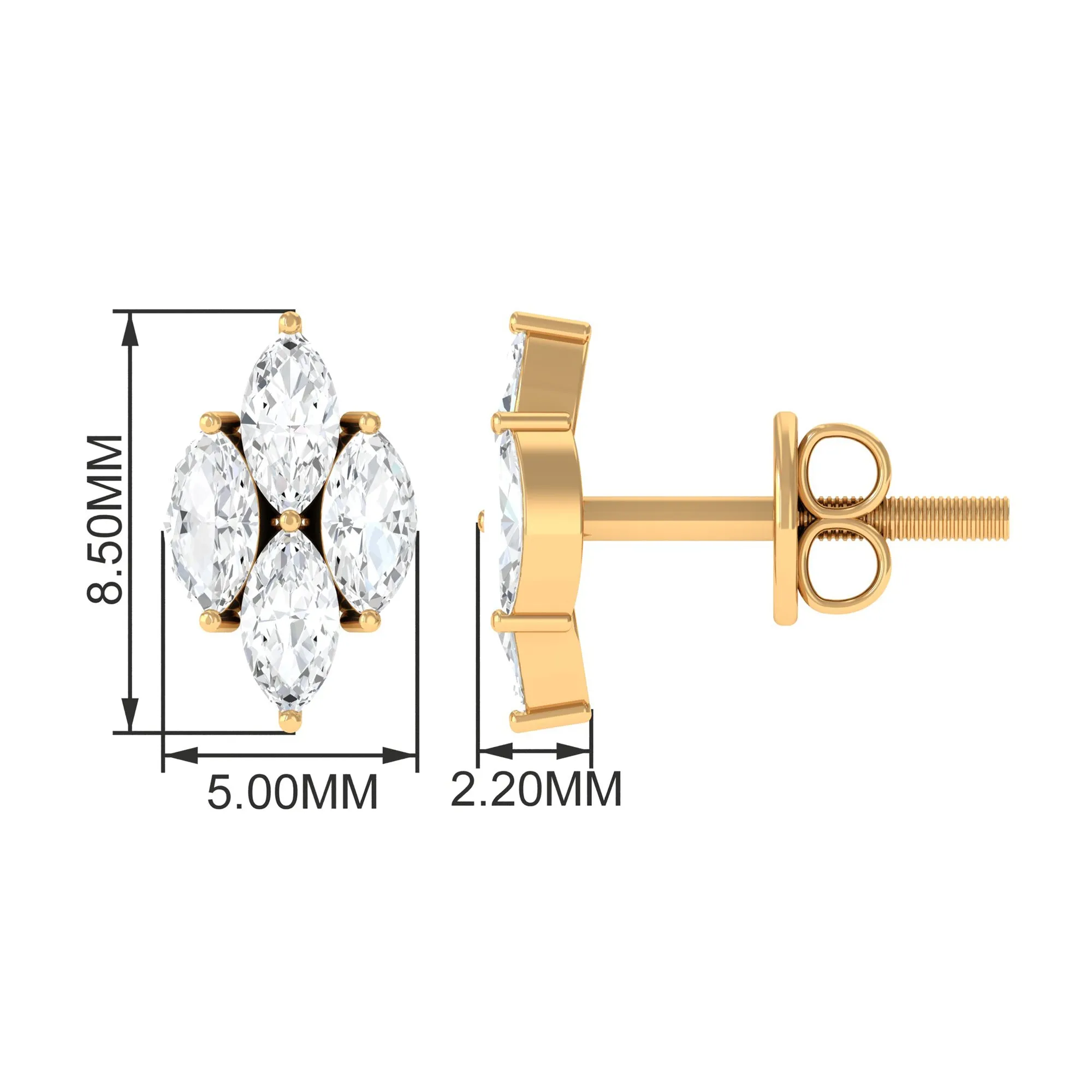 Marquise Cut Real Diamond Cluster Stud Earrings