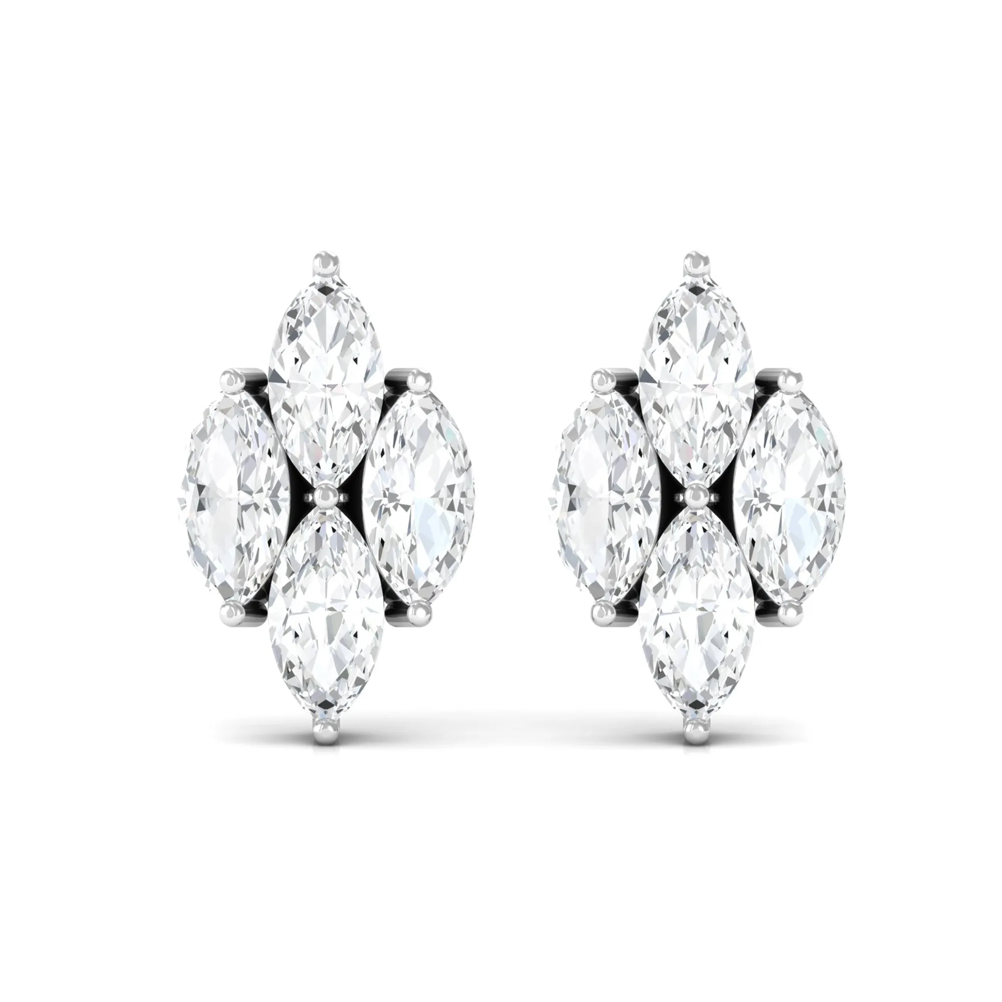 Marquise Cut Real Diamond Cluster Stud Earrings