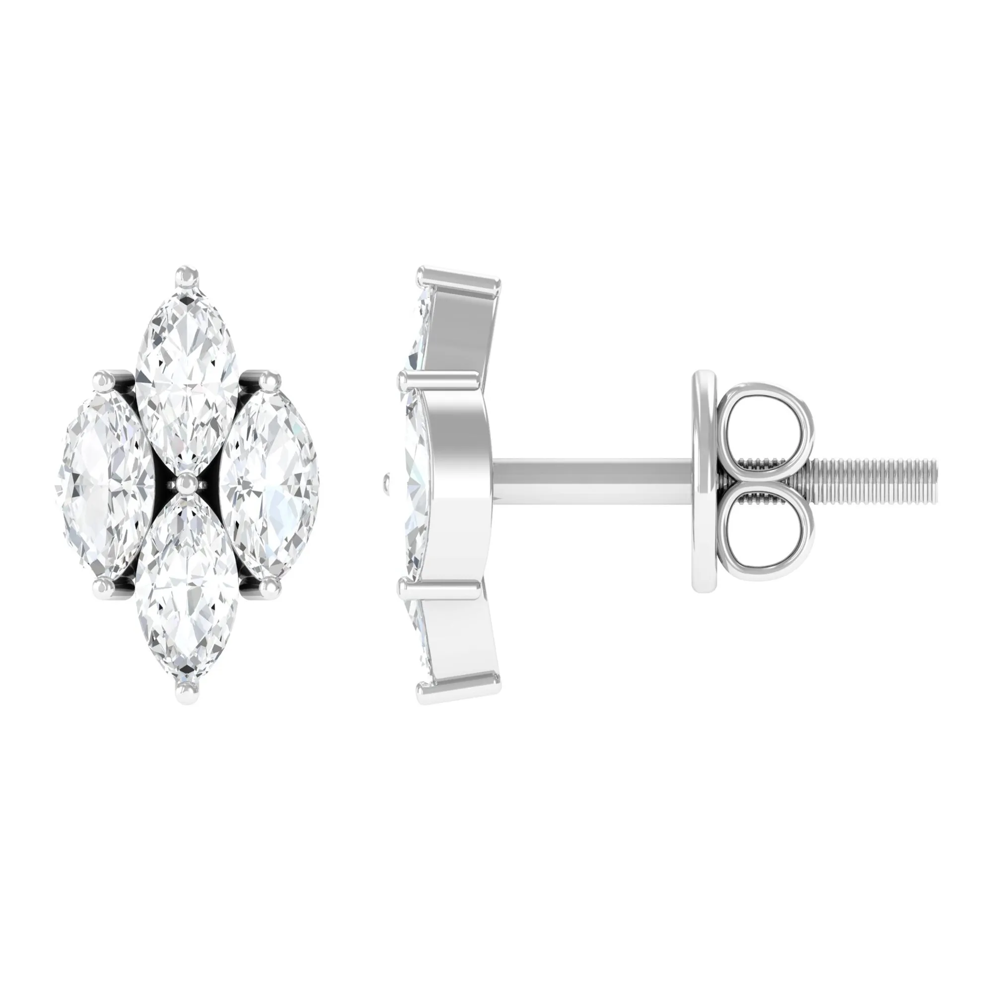 Marquise Cut Real Diamond Cluster Stud Earrings