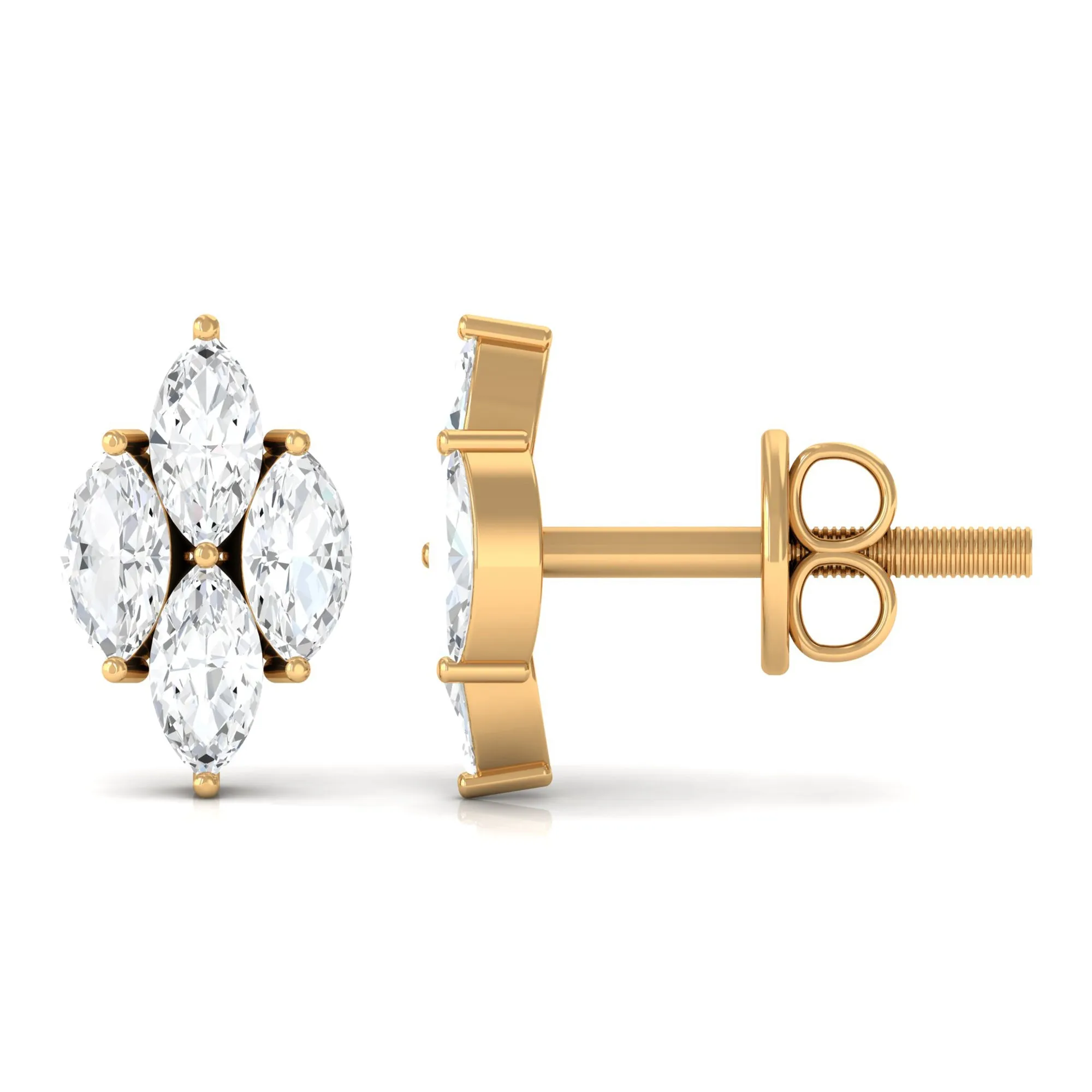 Marquise Cut Real Diamond Cluster Stud Earrings