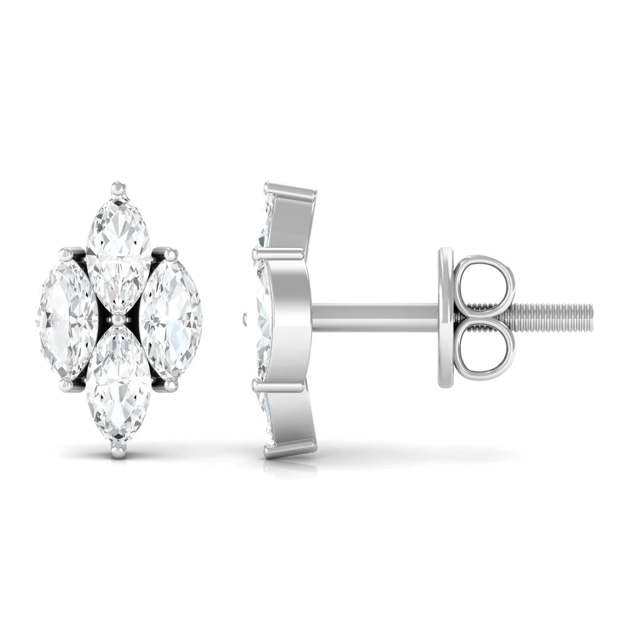 Marquise Cut Real Diamond Cluster Stud Earrings