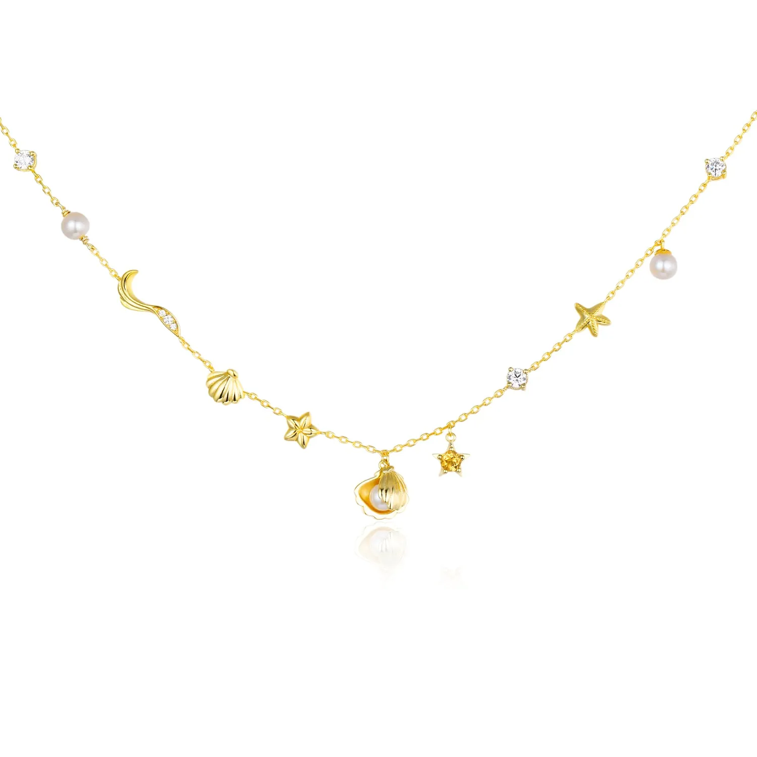 Mermaid's Lullaby Charm Necklace (Yellow Gold)
