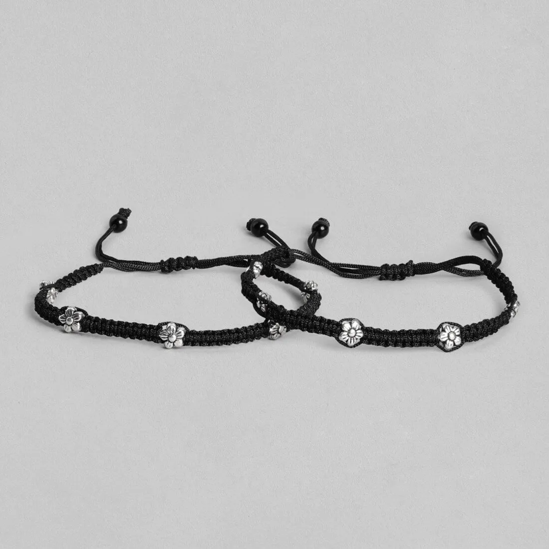 Midnight Bloom 925 Sterling Silver Flower Anklet