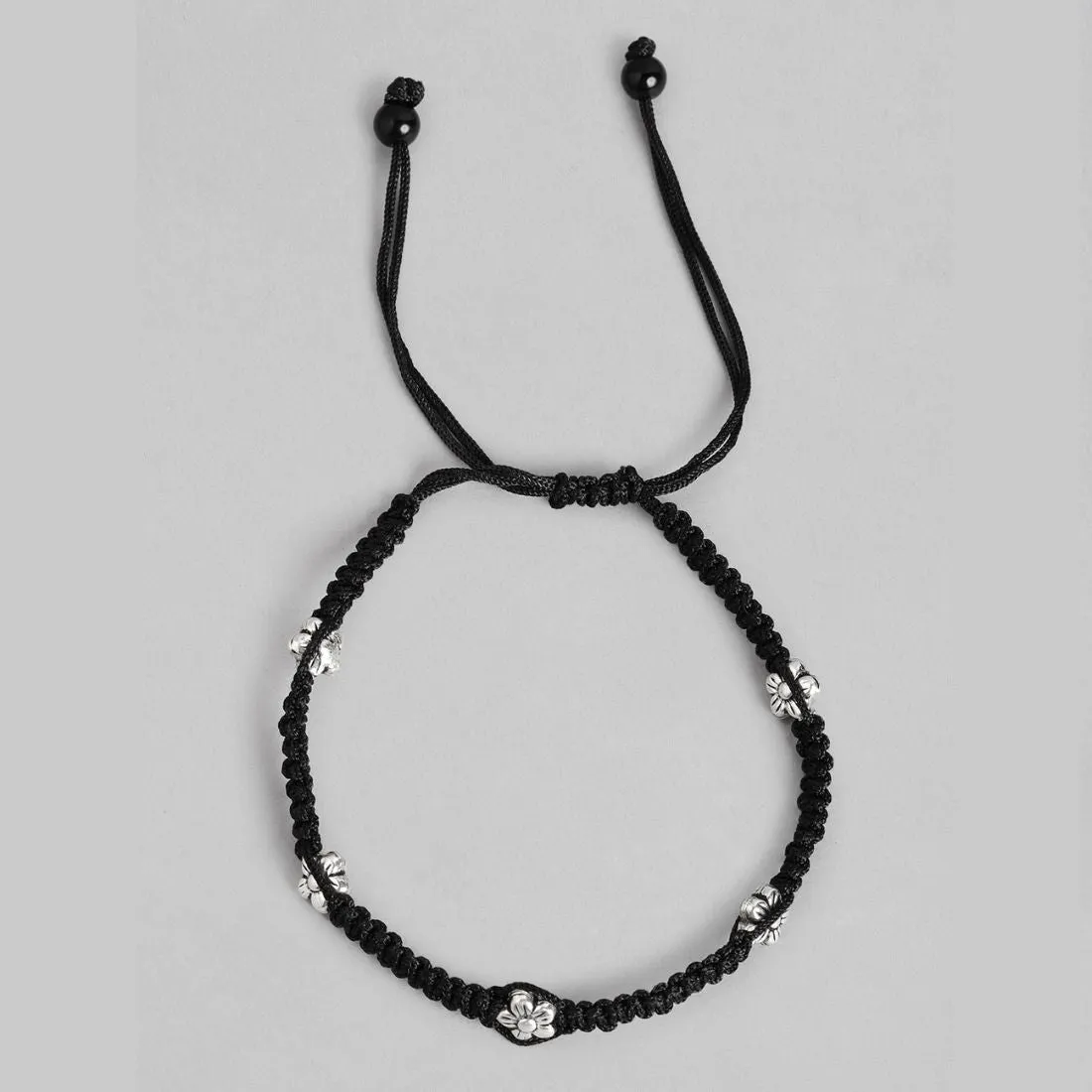 Midnight Bloom 925 Sterling Silver Flower Anklet