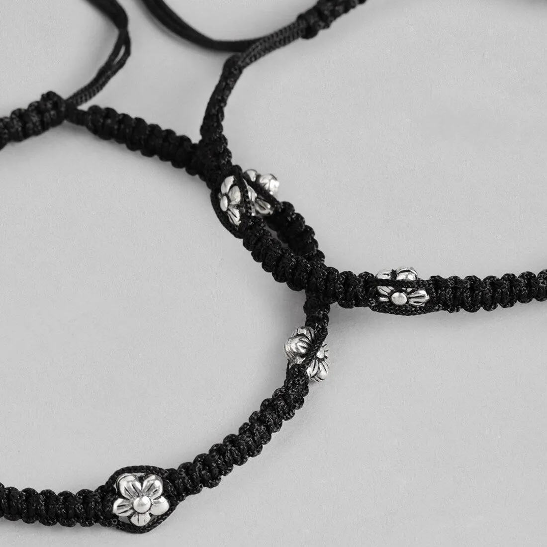 Midnight Bloom 925 Sterling Silver Flower Anklet