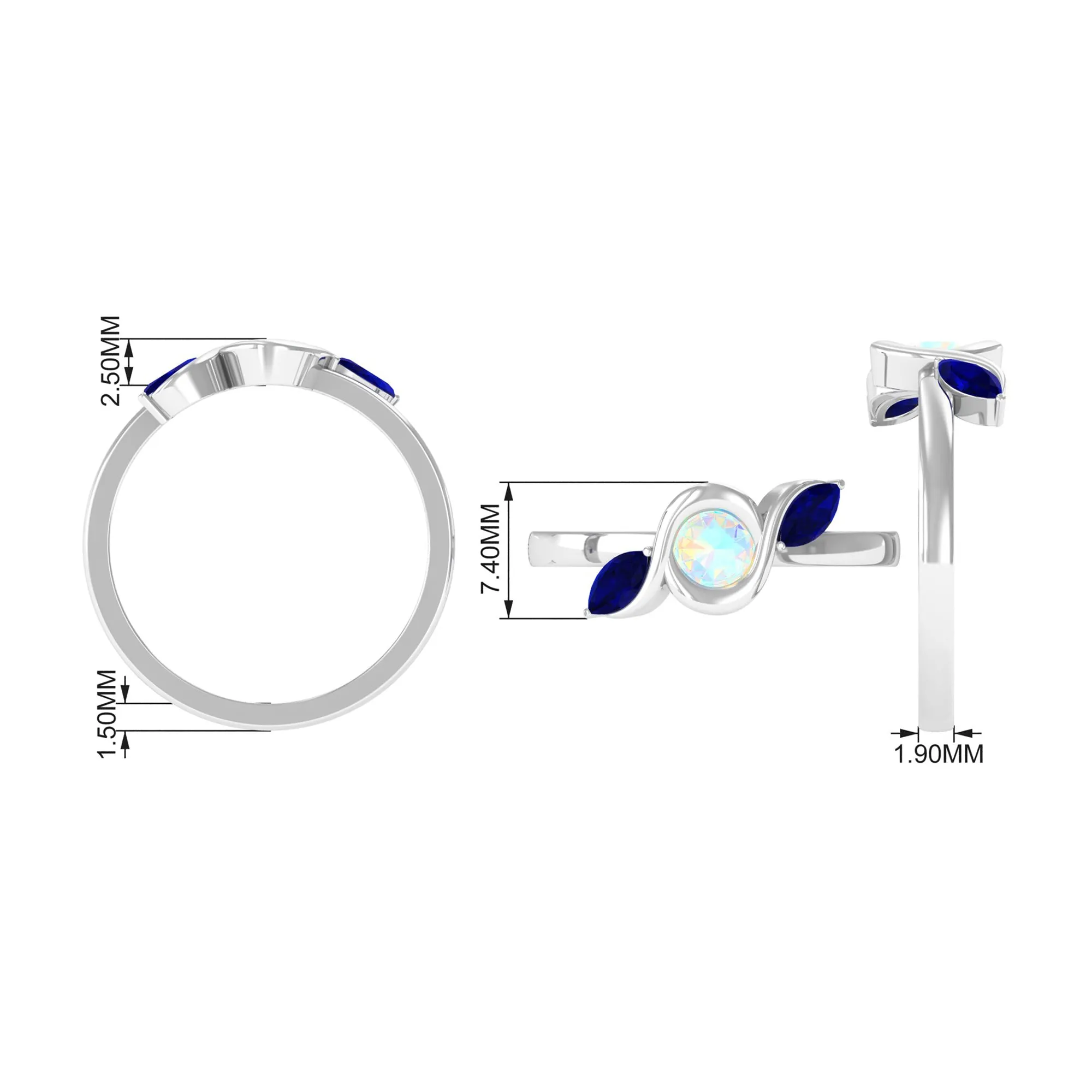 Minimal Ethiopian Opal and Blue Sapphire Leaf Promise Ring