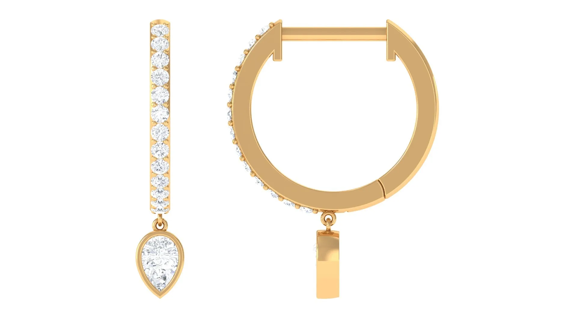 Minimal Hoop Drop Earrings with Pear and Round Shape Zircon in Gold