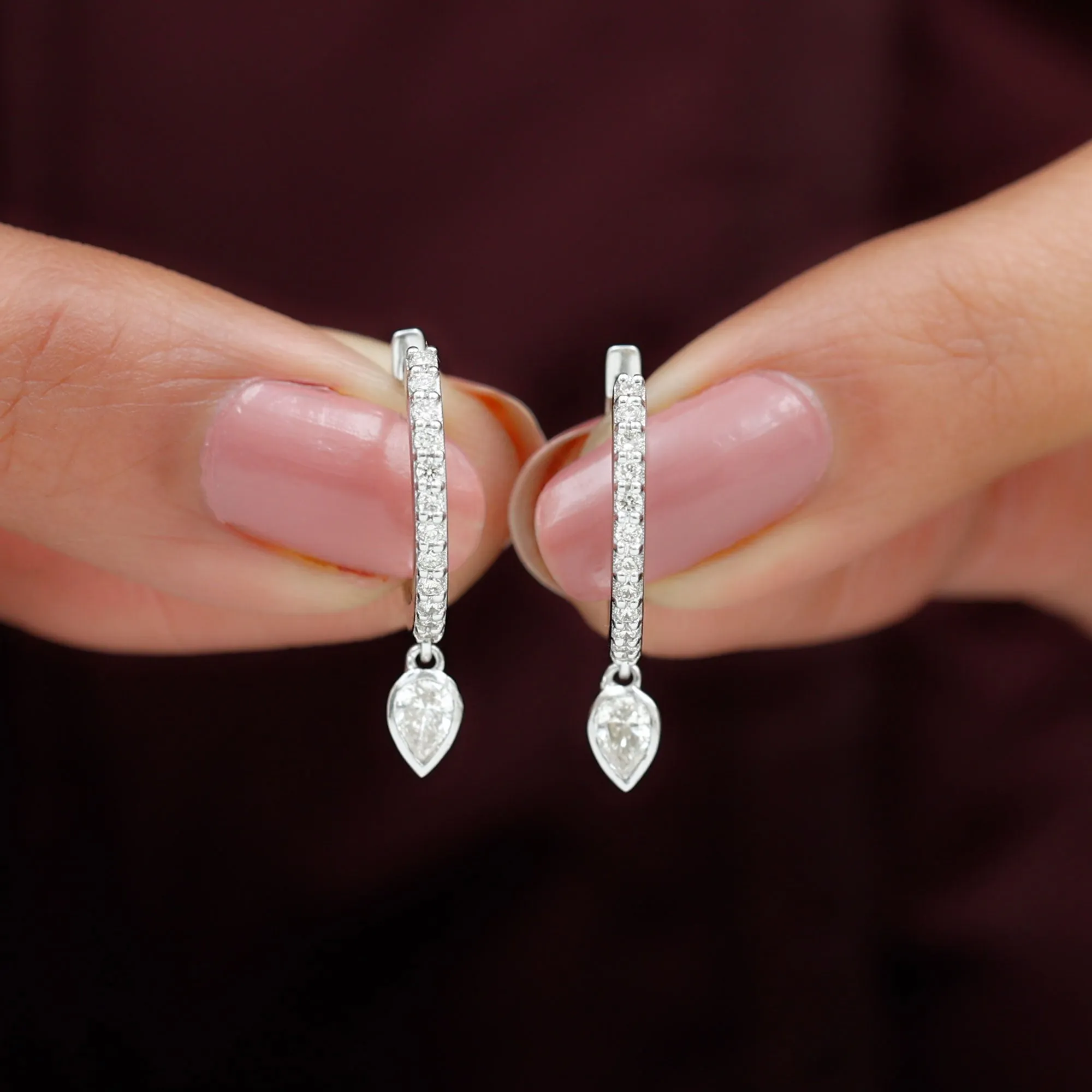 Minimal Hoop Drop Earrings with Pear and Round Shape Zircon in Gold