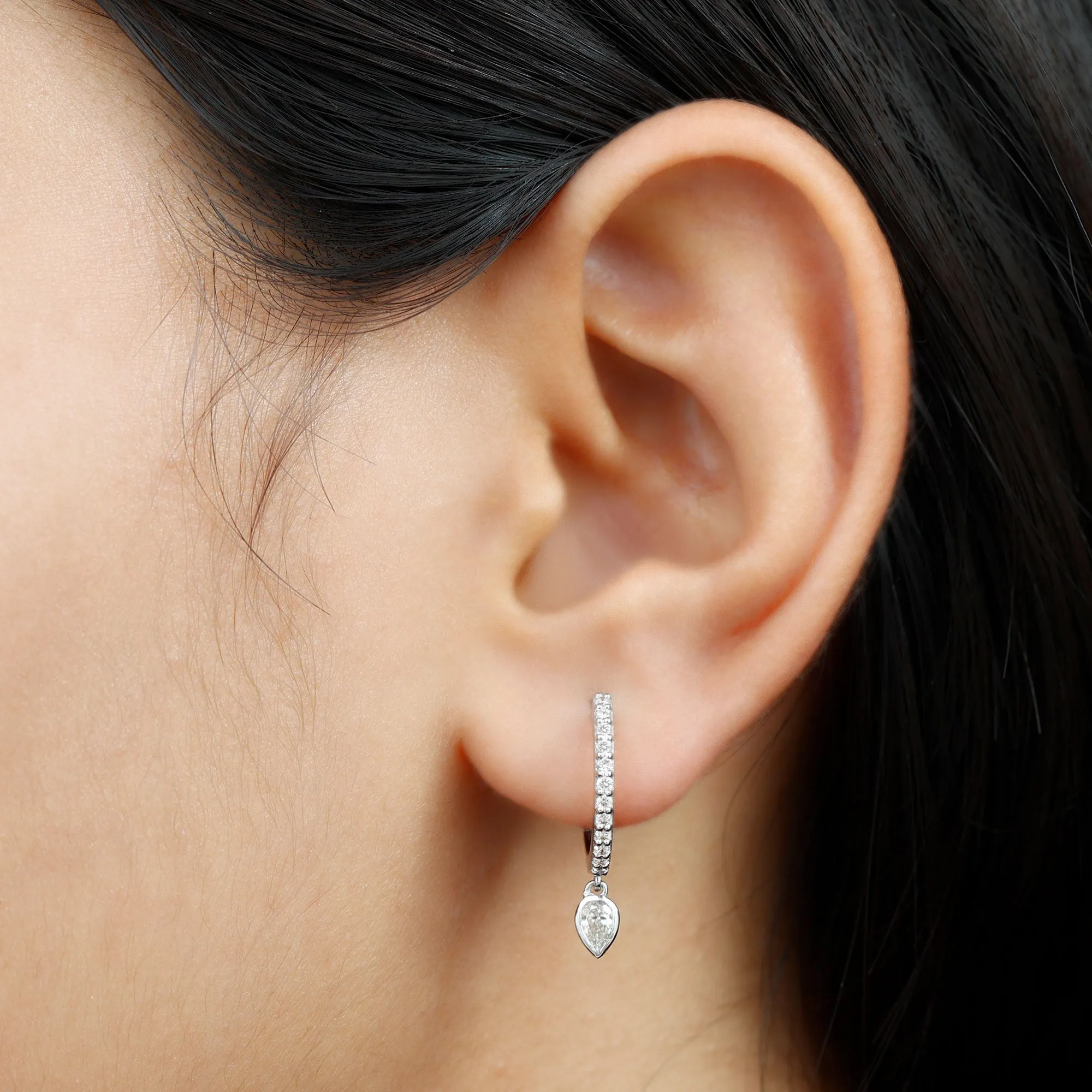 Minimal Hoop Drop Earrings with Pear and Round Shape Zircon in Gold