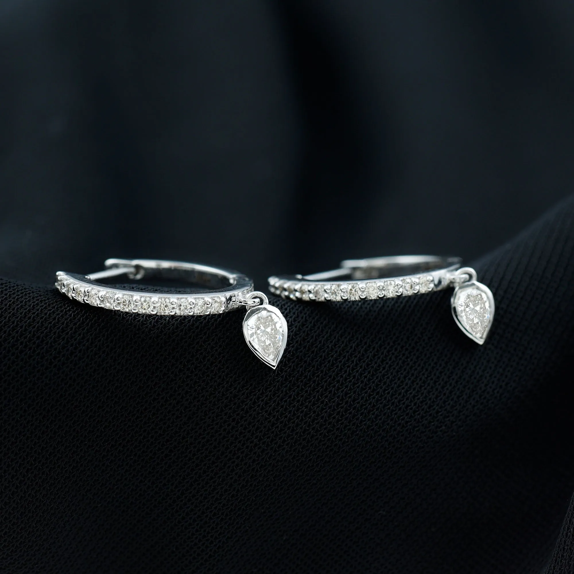 Minimal Hoop Drop Earrings with Pear and Round Shape Zircon in Gold