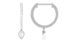 Minimal Hoop Drop Earrings with Pear and Round Shape Zircon in Gold