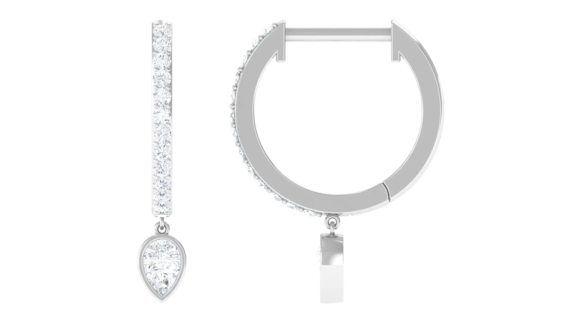 Minimal Hoop Drop Earrings with Pear and Round Shape Zircon in Gold