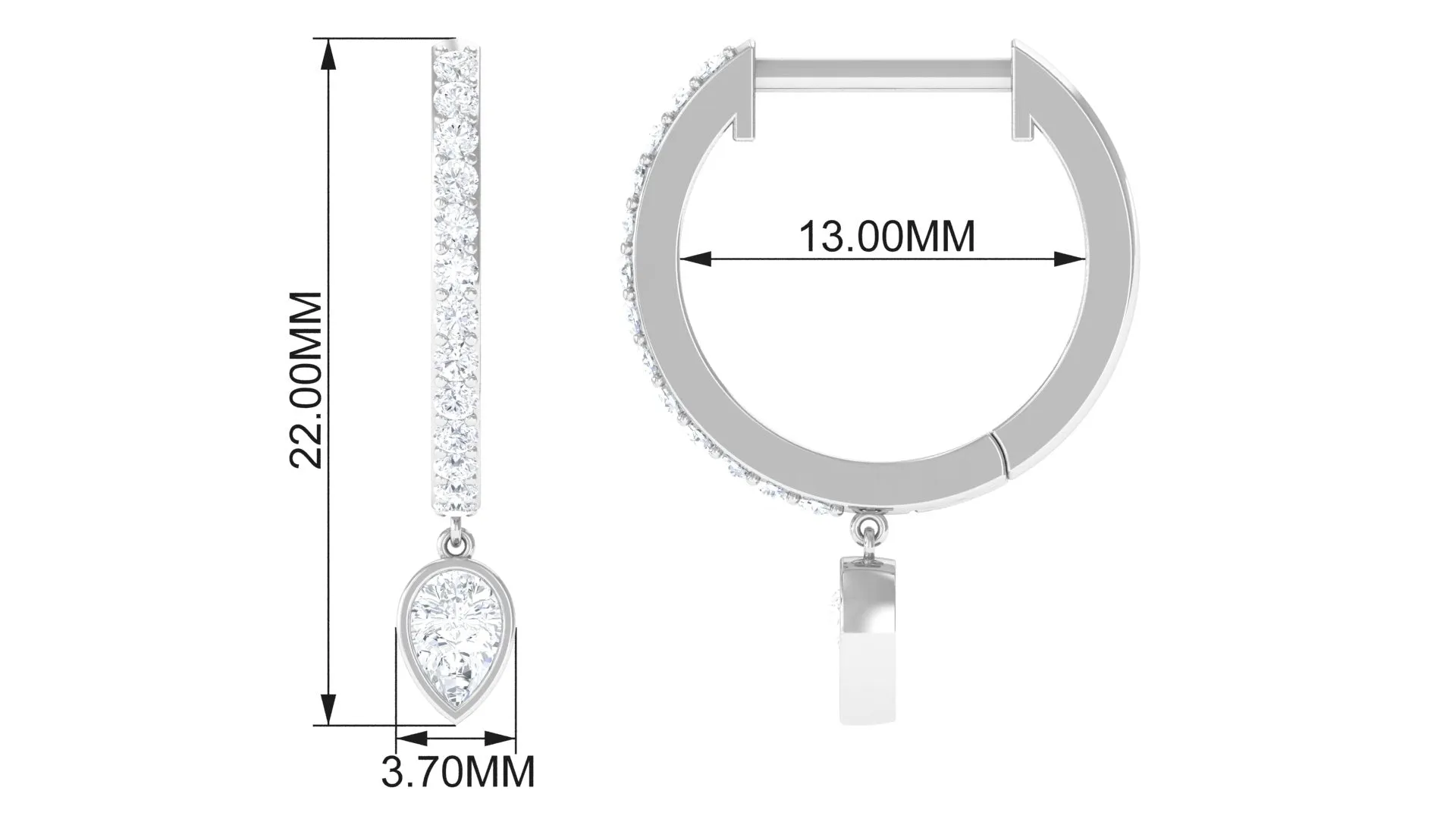 Minimal Hoop Drop Earrings with Pear and Round Shape Zircon in Gold