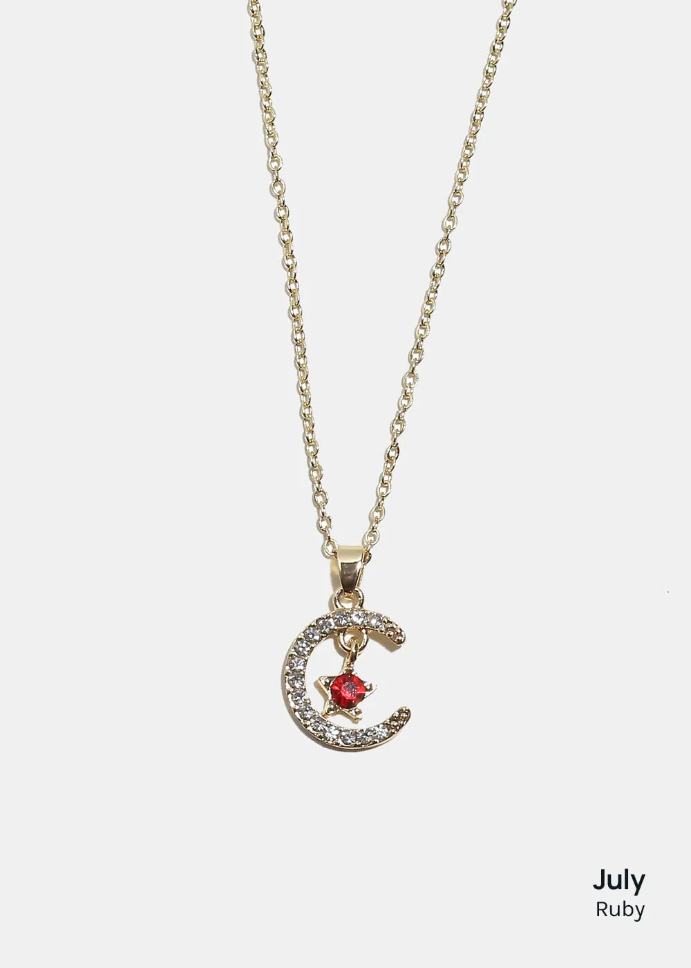 Miss A Birthstone Necklace - Moon   Star