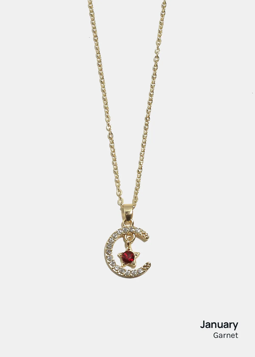Miss A Birthstone Necklace - Moon   Star