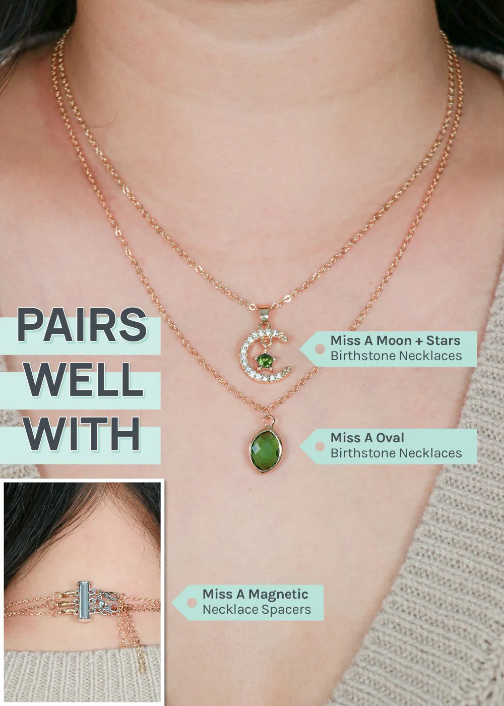 Miss A Birthstone Necklace - Moon   Star