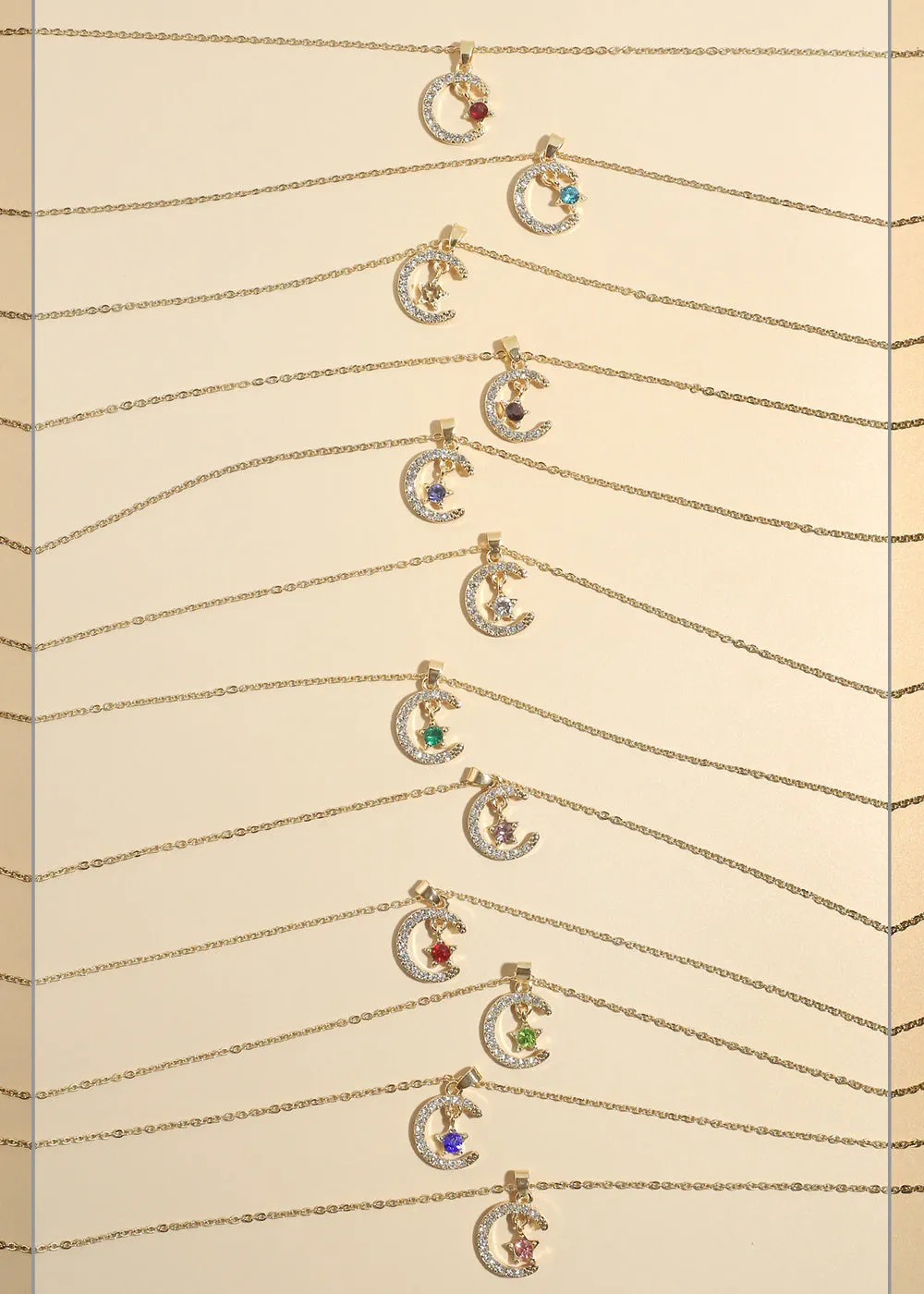 Miss A Birthstone Necklace - Moon   Star