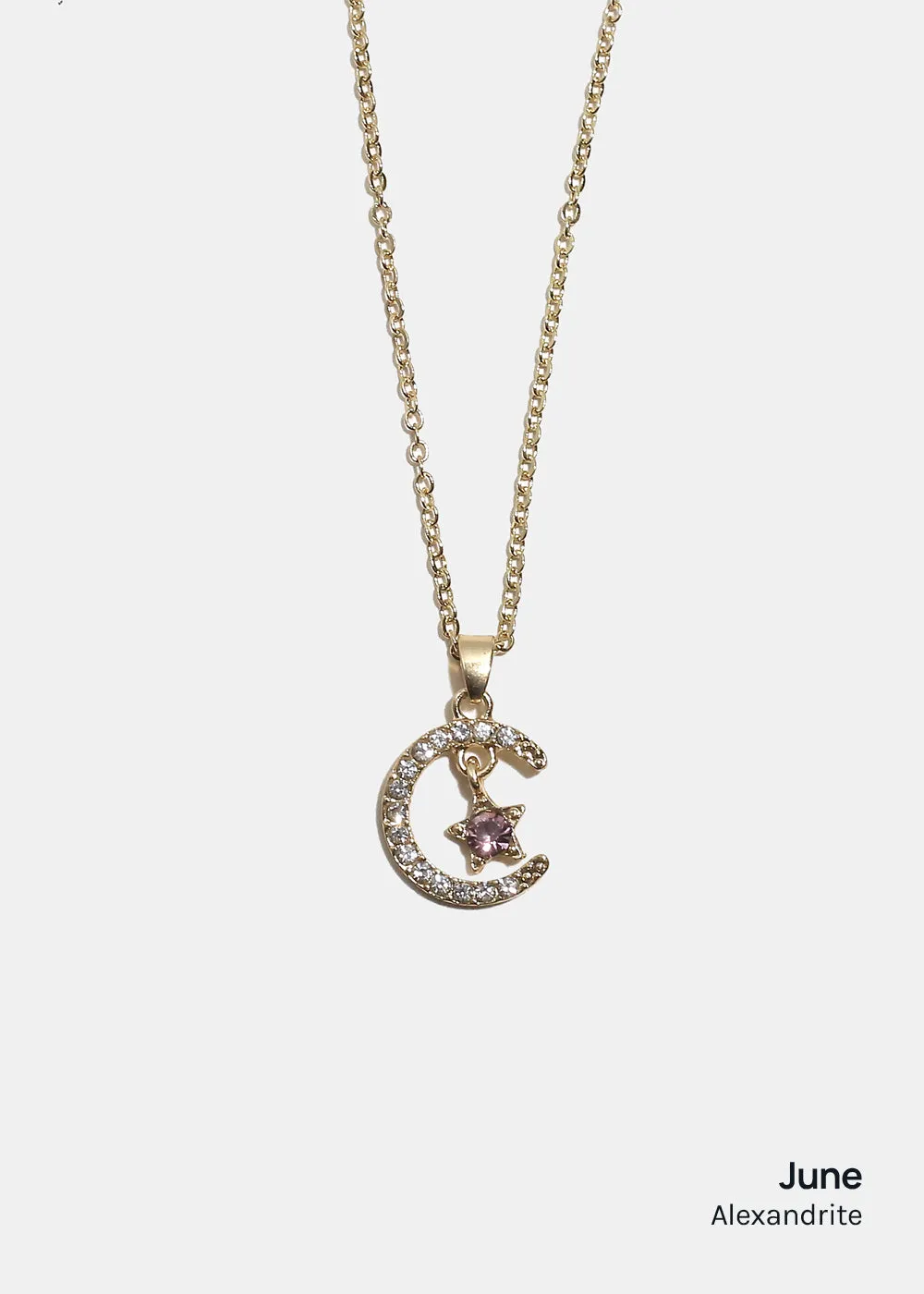 Miss A Birthstone Necklace - Moon   Star