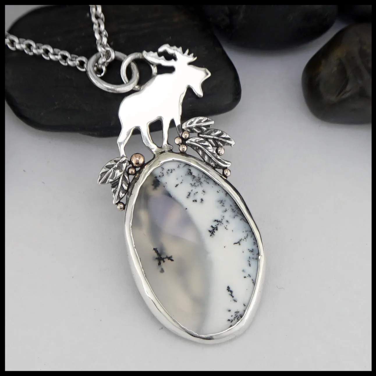 Moose Pendant with Dendritic Opal