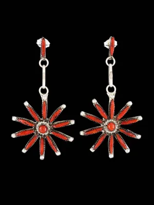 Native American Jewelry Coral Zuni Post Earrings